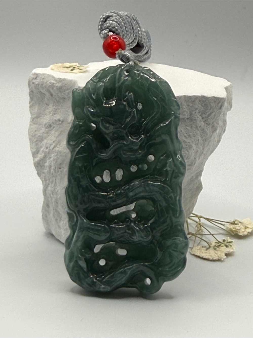 Green Jade-Style Dragon Pendant Necklace -